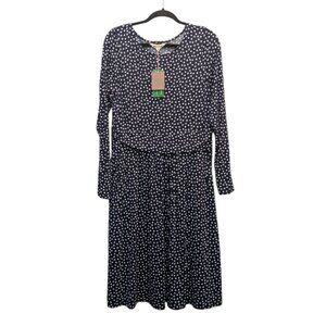 Boden Abigail Jersey Dress‎ Size 12R Blue White Polka Dot Midi